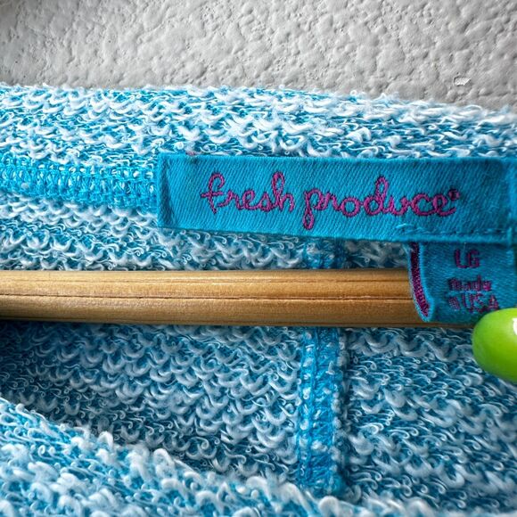 Fresh Produce Women's Pinstripe Sunset French Terry Sweatshirt Blue 3/4 Large - Picture 6 of 8